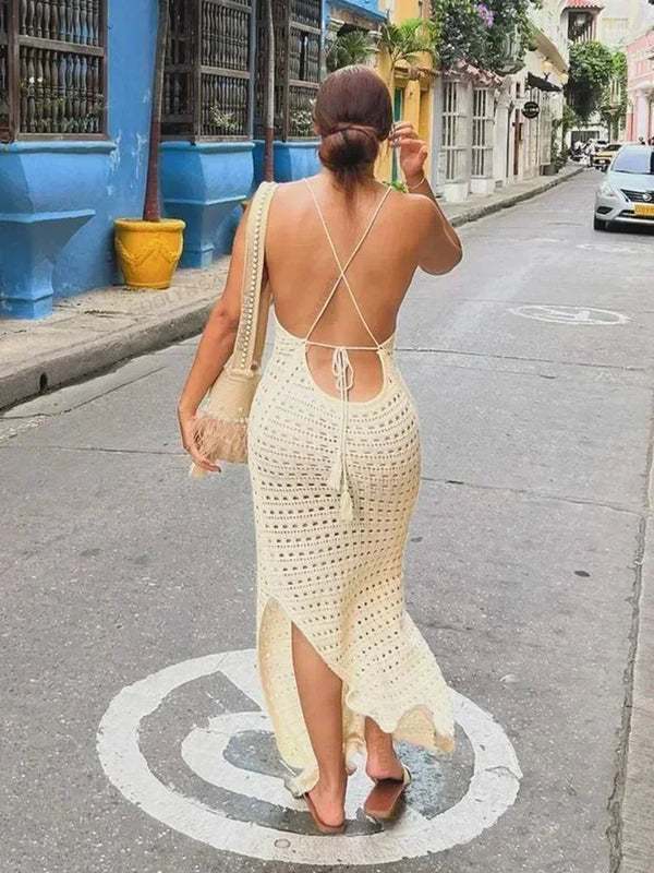 Comfortable & trendy KnittedCut Out Tassel Spaghetti Strap Bodycon Cover up