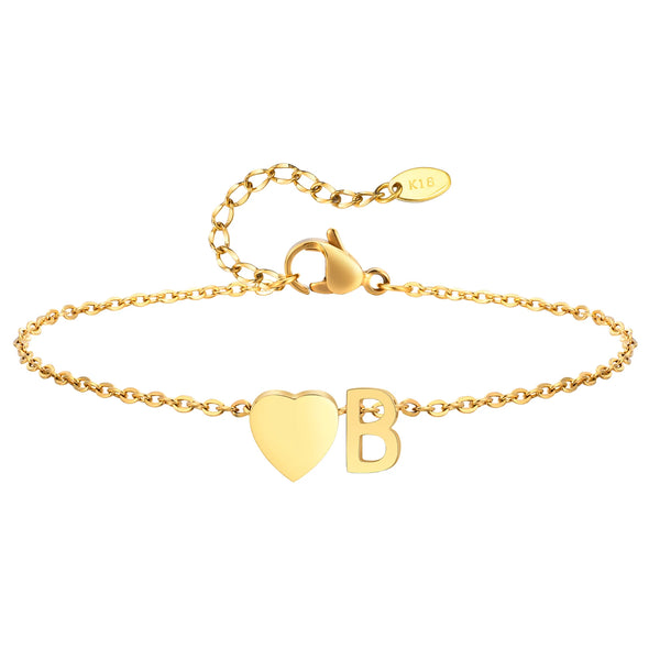 Women Heart Initial Stainless Steel Personalized Anklet Bracelets