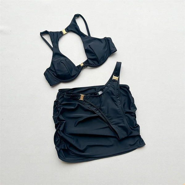 Classy cut-out two piece swimsuit with cover up