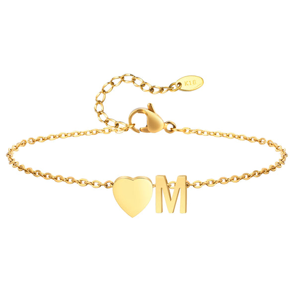 Women Heart Initial Stainless Steel Personalized Anklet Bracelets