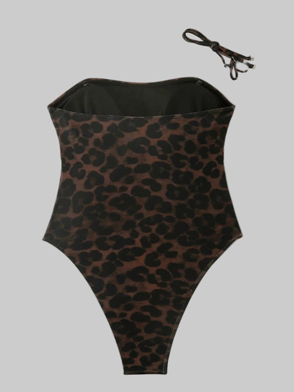 Leopard Printed Bandeau Women One Piece Swimsuit