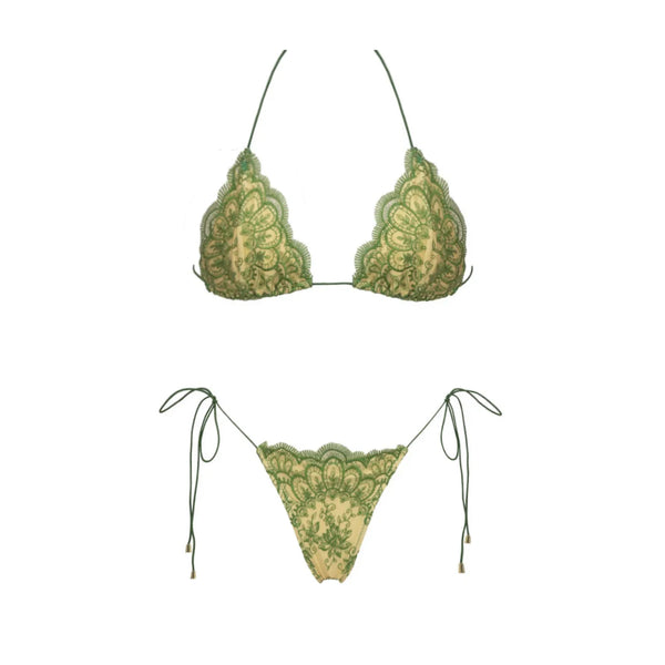 Ivy Green Lace Crochet three piece swimsuit
