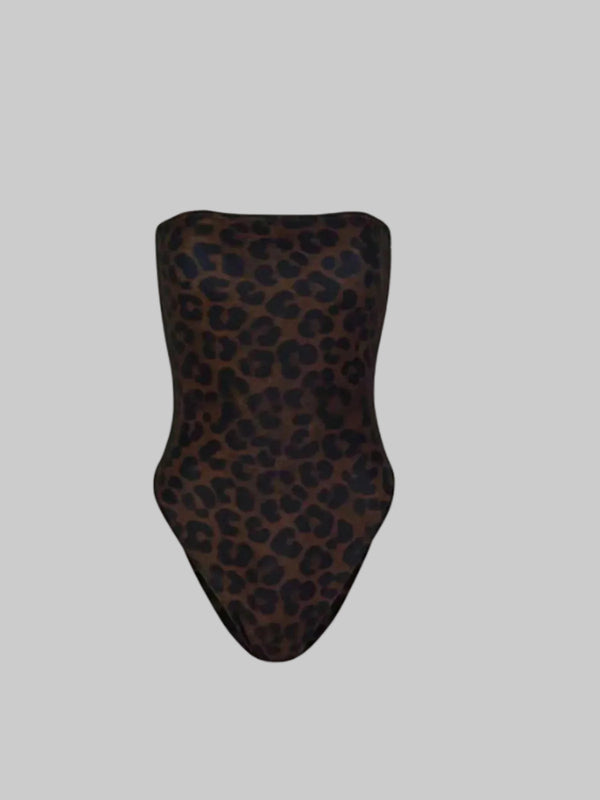 Leopard Printed Bandeau Women One Piece Swimsuit