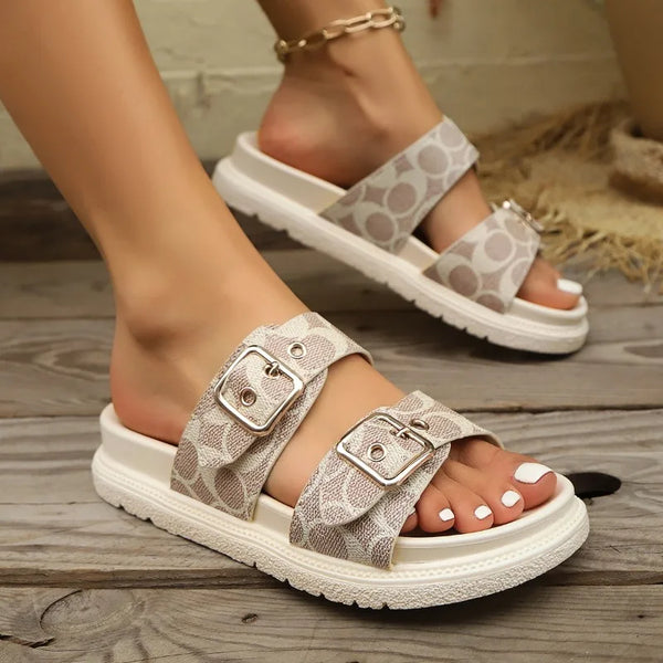 Thick-soled Metal Buckle Designer Slippers
