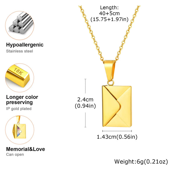 Envelope Photo Custom Stainless Steel Gift Jewelry Necklace