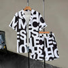 Men's Casual 2-Piece Shirt and Shorts Set, Plus Size Letter Print Button Down Vacation Outfit