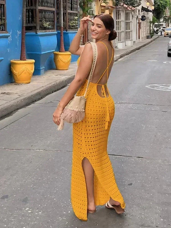 Comfortable & trendy KnittedCut Out Tassel Spaghetti Strap Bodycon Cover up