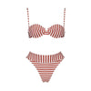 Red and white striped bikini set on a white background